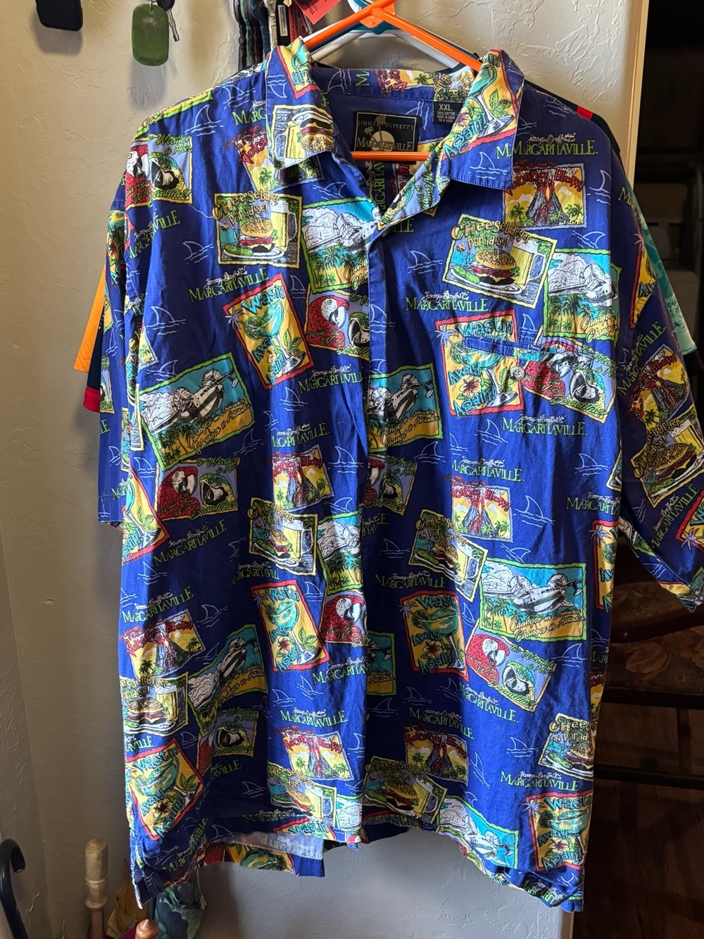 Margaritaville Blue Tropical Postcard Print Camp Shirt